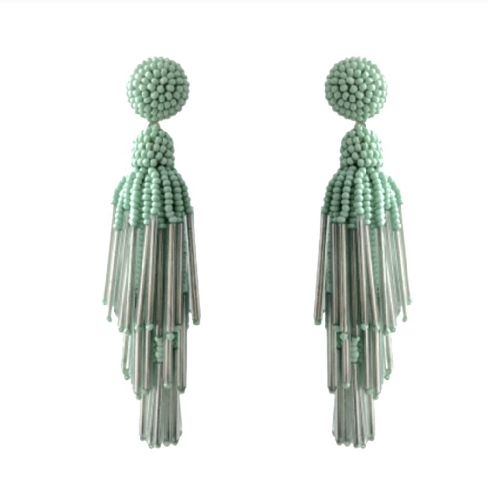 💚▪️ PIPER K▪️ Green Tassle Drop Dangle Hand Beaded EARRINGS